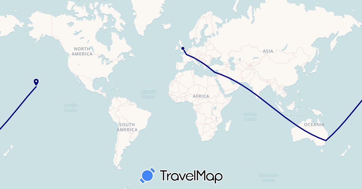 TravelMap itinerary: driving in Australia, Cyprus, France, United Kingdom, United States (Asia, Europe, North America, Oceania)